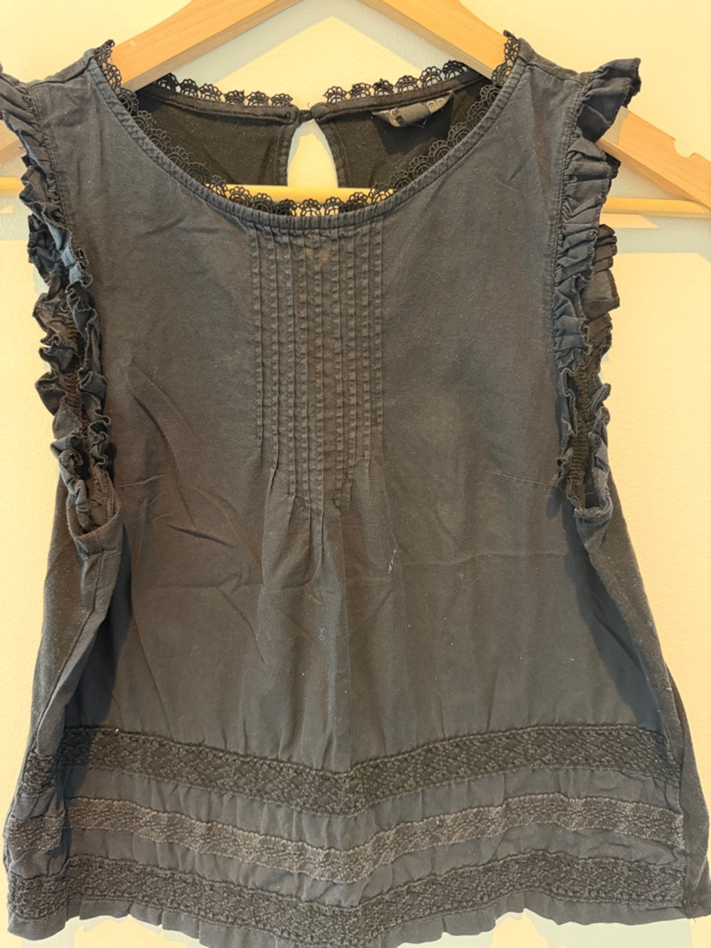 Topshop Black Lace-Trim Ruffle Camisole